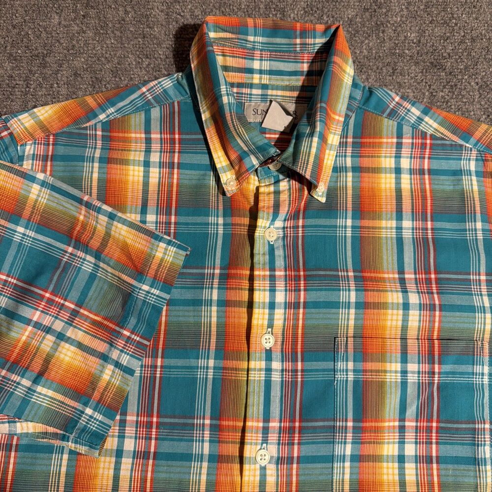 Sun River Clothing Shirt Mens Medium Blue Plaid Button Down Short Sleeve